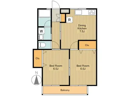 カーサ・フェリーチェ(2DK/1階)の間取り写真