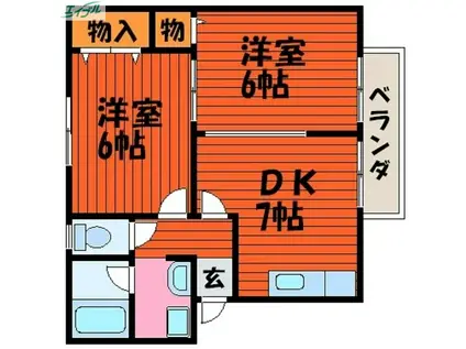 メゾンエスポアールC(2DK/2階)の間取り写真