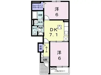 プリムローズノユル(2DK/1階)の間取り写真