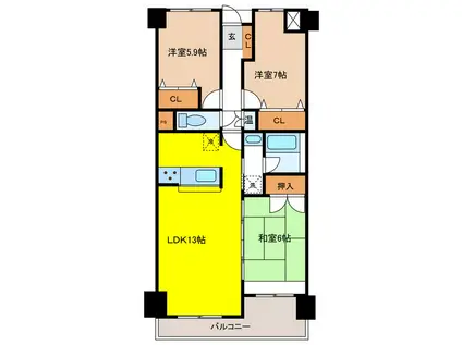 コンフォール高宮(3LDK/4階)の間取り写真