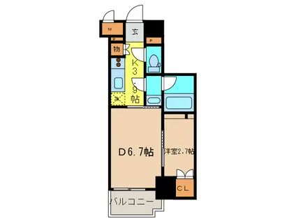 パークキューブ神田(1DK/9階)の間取り写真