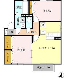 アムール(2LDK/1階)の間取り写真
