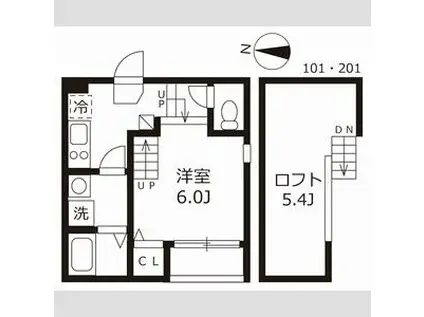 ハーモニーテラス志賀町VII(1K/2階)の間取り写真