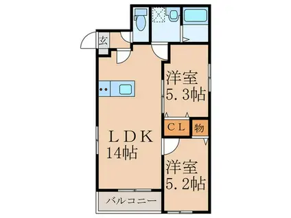 リテラ新飯塚(2LDK/1階)の間取り写真