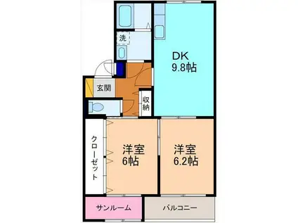 アバンサール・S(2LDK/2階)の間取り写真