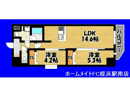 リファレンスリバービュー室見(2LDK/3階)の間取り写真