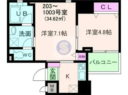 アモーレ本町ウエスト(2K/7階)の間取り写真