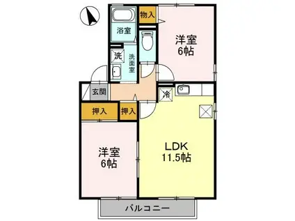 WILLMORE2001A棟(2LDK/1階)の間取り写真