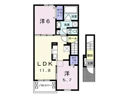 トレディア(2LDK/2階)の間取り写真