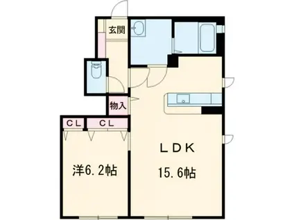 リーフガーデンハイツB棟(1LDK/1階)の間取り写真