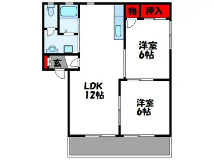 セトル古賀 壱番館(2LDK/2階)の間取り写真