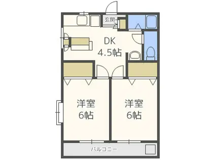 レモンハウス(2DK/2階)の間取り写真