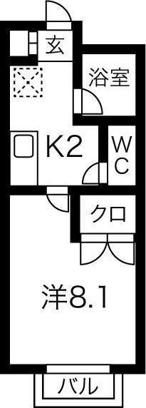 宇緒夢 弐番館(1K/1階)の間取り写真