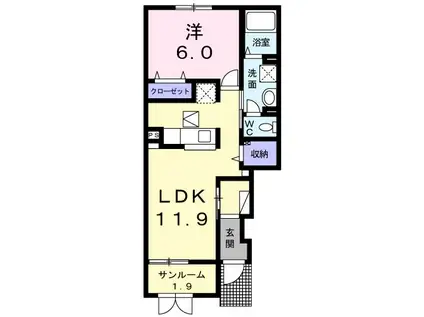 リヴェールII(1LDK/1階)の間取り写真