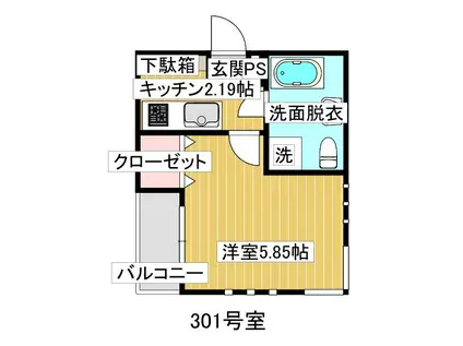 パークコート(1K/3階)の間取り写真