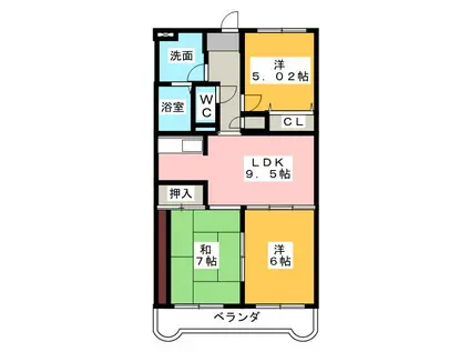 エスペランサ水戸島(3LDK/1階)の間取り写真