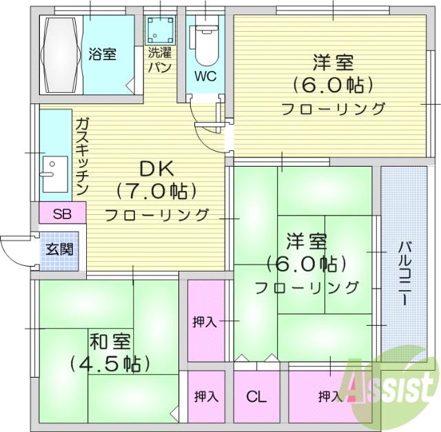 深堀アパート(3DK/2階)の間取り写真