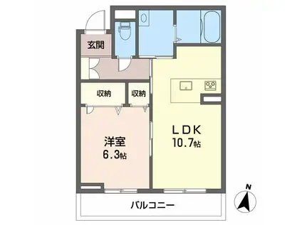 アルフラット河内町(1LDK/3階)の間取り写真