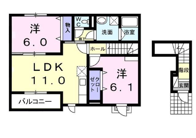 ブリアン ヌゥボーII(2LDK/2階)の間取り写真