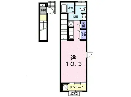 メゾン田園ヒルズI(ワンルーム/2階)の間取り写真