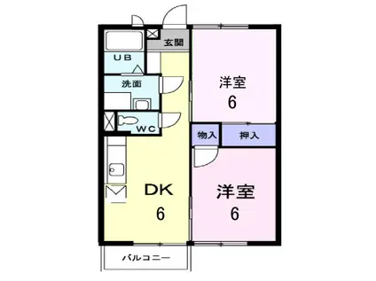 サンヒルズ志戸部B(2DK/2階)の間取り写真