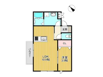 CHERRYBLOSSOM川原町(1LDK/3階)の間取り写真