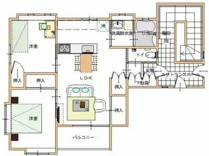 コミンニョロの家(2LDK/2階)の間取り写真