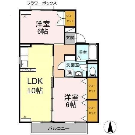 セジュールエイト A(2LDK/2階)の間取り写真