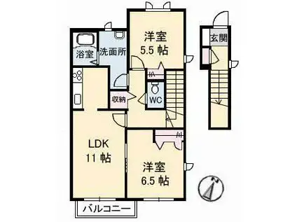 ノースヴェレッジ V C(2LDK/2階)の間取り写真