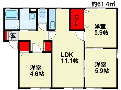 サンハイツ永犬丸  A棟(3LDK/1階)の間取り写真
