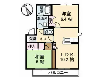 ハピネス不動院 A棟(2LDK/1階)の間取り写真