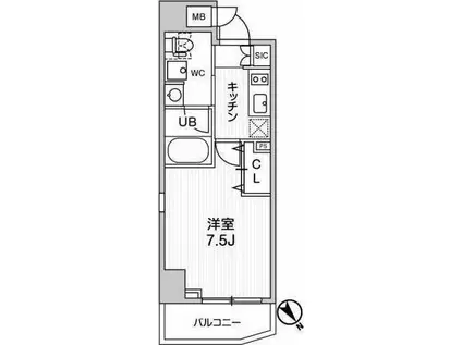 ステージファースト浅草橋III(1K/4階)の間取り写真