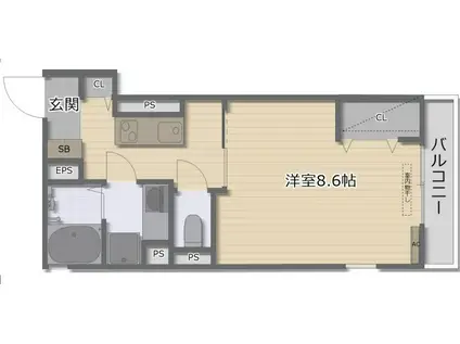 ヴィーブル阿倍野ウエスト(1K/2階)の間取り写真