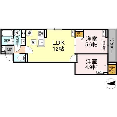 セレスティア六町IV(2LDK/1階)の間取り写真