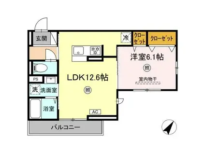シャローム城原(1LDK/3階)の間取り写真