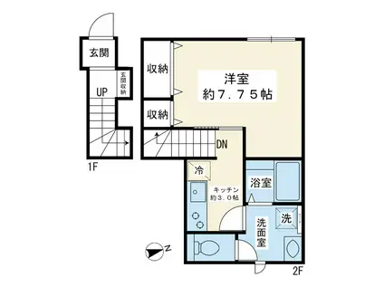 オーバルコート(1K/2階)の間取り写真