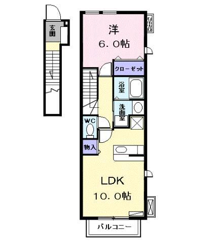 レッド リーブスII(1LDK/2階)の間取り写真
