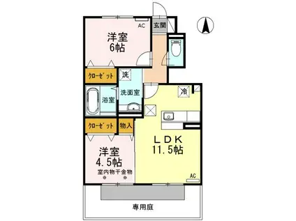 ラ・リヴェール(2LDK/1階)の間取り写真