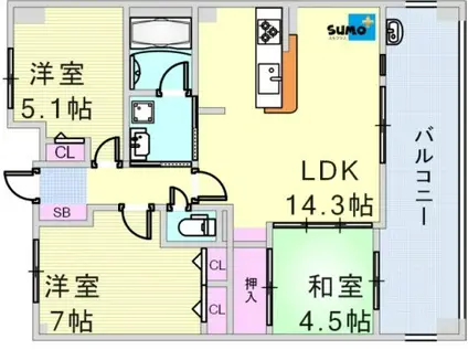 アルファステイツ明石駅前(3LDK/10階)の間取り写真