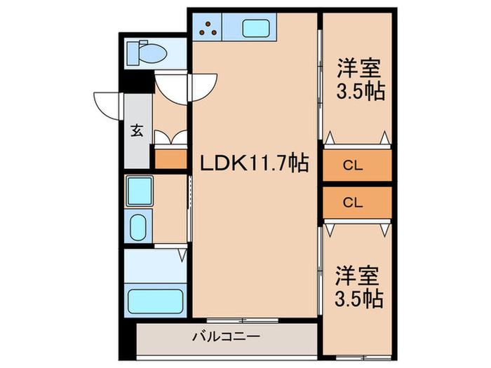 TIO SERENO(2LDK/3階)の間取り写真