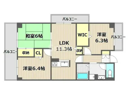 ホーフパルク(3LDK/4階)の間取り写真