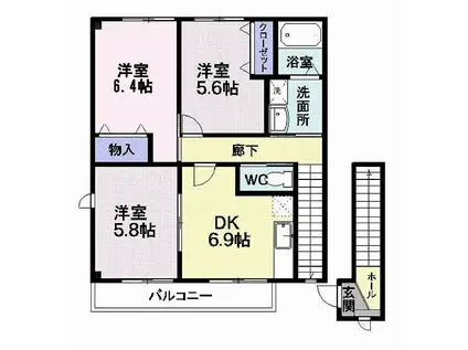 ソレーユB(3DK/2階)の間取り写真