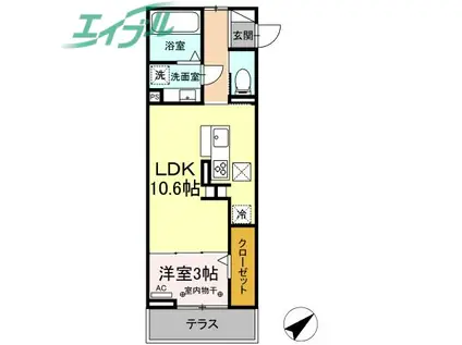 ディーシャンブル鵜の森(1LDK/1階)の間取り写真