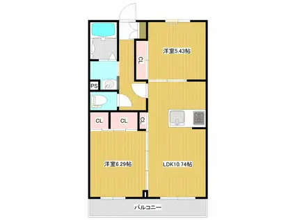 ブルーメンコート(2LDK/2階)の間取り写真