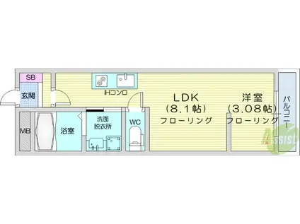 ASUIT富沢西(1LDK/1階)の間取り写真