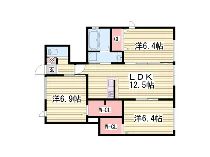 ルミエル A棟(3LDK/1階)の間取り写真