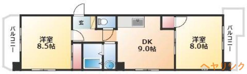 平安ビル(2DK/8階)の間取り写真