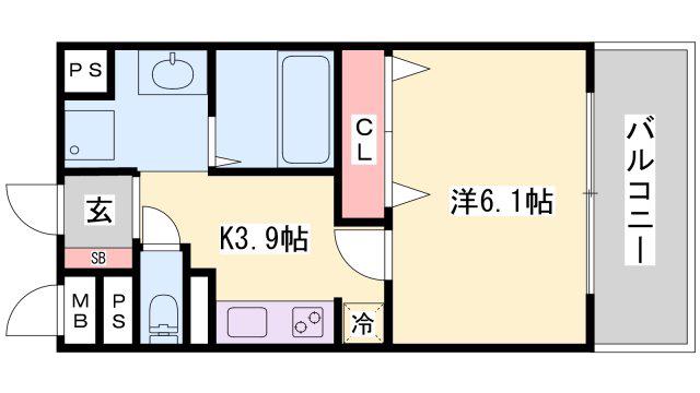 カーサ・フェリーチェ平田(1K/1階)の間取り写真