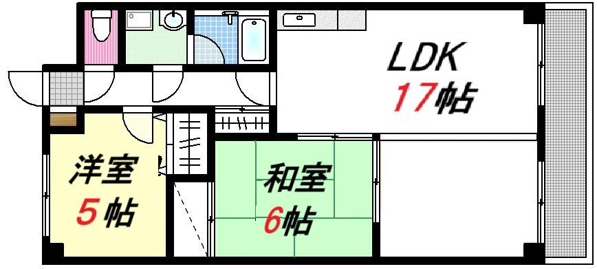 妻木ビル(2LDK/6階)の間取り写真