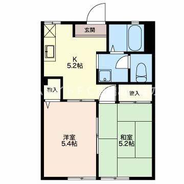 プレステージ中部B(2DK/1階)の間取り写真